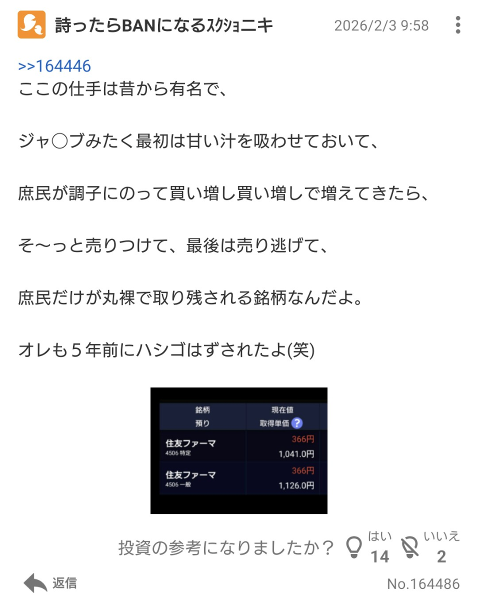 住友ファーマ(株)【4506】：掲示板 - Yahoo!ファイナンス