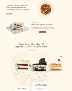 チーズケーキ・ファクトリー【CAKE】 Webサイトもいいんですよ。 The Cheesecake Factory https://www.thecheesecakefactory.com/ スクロールすると皿は回るしケーキは左右に揺れるんです。