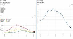 塩野義板からの避難民.com 　年齢層別と陽性率 8% 　まだ -1 %／日 を続けている。  　一方、季節性インフルエンザの陽性率は鰻登りで上昇 　直近は 42 %。 　影響として ① COVID-19検査数という母数が共通のための 影響のほか、 ② インフル同時流行のため 免疫システムや学級閉鎖を介して COVID-19感染抑制方向の圧が生じている という可能性も考えられる。 　外国でも交互流行が多いという観察がされてきた。
