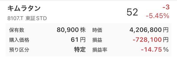 (株)キムラタン【8107】 ビビって買い増しせず。 目標100円まで待つよ。がんばれきむたん！