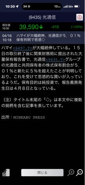 (株)光通信【9435】 20円かぁ