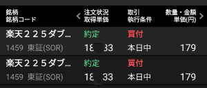 楽天 ETF-日経ダブルインバース指数連動型【1459】 あっ、しっかりナンピンしてますよ🤭🤭🤭 まだ、なかなか取得単価180円台から下がらない(笑)