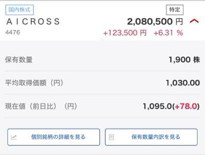 AI CROSS(株)【4476】 今は一応持ってる。