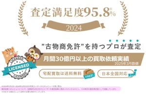 ウリドキ(株)【418A】 顧客満足度95.8% ※査定結果へのレビューについて、5段階中5点を付けたユーザーを査定結果に満足いただいたものとし、その割合を査定満足度として記載