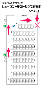 東京テアトル(株)【9633】 【　ヒューマントラストシネマ有楽町　】シアター２　の反対側に、「通路があったらいいな」といつも思います　ー。
