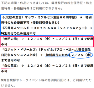 武蔵野興業(株)【9635】 ※株主優待券・招待券は、特別興行のため使用不可　ー。