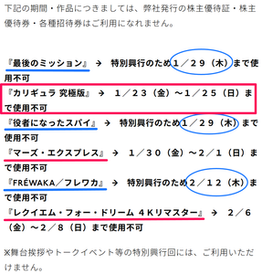 武蔵野興業(株)【9635】 ※株主優待券・招待券は、特別興行のため使用不可 　ー。