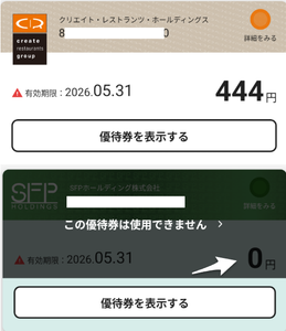 (株)クリエイト・レストランツ・ホールディングス【3387】 【　優待残高444円　】になりました。　（4のサメで、通常大当り）　ー。