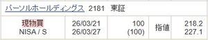 パーソルホールディングス(株)【2181】 もう100株は想定通りの価格で入れておきます。
