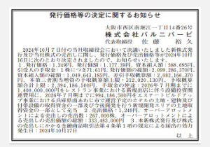 (株)バルニバービ【3418】 昨年の公募増資267000株でさえ売れなかったのに60万株？