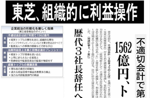 (株)東芝【6502】 【　10年前（2015年)　】 不適切会計　ー。