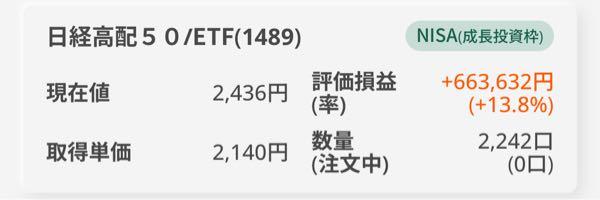 (NEXT FUNDS)日経平均高配当株50指数連動型ETF【1489】 NISA成長枠さらに成長 すでに無税で　配当15万円 もらって　今これ