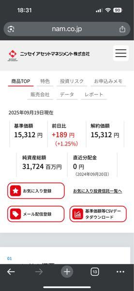 ニッセイ・S米国株式500インデックス＜購･換無＞【2931223B】 2025年09月19日 基準価額 15,312円 前日比  189円 （ 1.25%） 解約価額 15,312円 純資産総額 31,724百万円