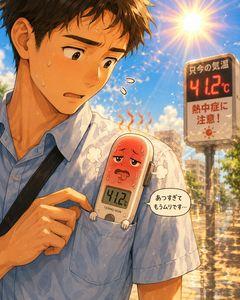 風よけ茶屋 　熊本被災地の人達、酷暑続く中で大変。 　体温計について疑問がわいたのでChatGPTに聞き、 長いので要約してもらいました： ────── 【Q】 　室温39℃の中で、体温36～38℃の人を、 昔ながらの水銀体温計で測れるのでしょうか？  【A】 　正確な測定はかなり困難です。  　昔ながらの水銀体温計は最高温度保持型なので、 いったん上がった水銀柱が自然には下がりません。  　そのため、体温計が室温39℃まで温まっていれば、 体温37℃の人の腋に挟んでも37℃には戻らず、 39℃近くを示す可能性があります。  　振って35℃以下に戻しても、 周囲の39℃の空気から再び加熱されます。  　さらに腋の皮膚自体も高温環境の影響を受けます。   　電子体温計の方が有利ですが、 39℃は多くの機種で使用上限付近です。 　予測値より実測値を使い、 測定値だけでなく意識、水分摂取、歩行状態なども 重視すべきです。 ────── 　やばい。。。