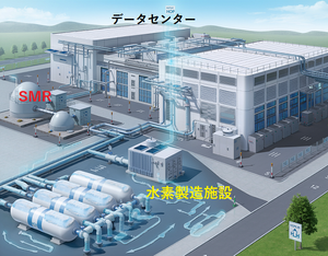 (株)宮入バルブ製作所【6495】 閑2  テータセンターにSMRと水素製造施設を併設し データセンターへの電力供給と液体水素による 冷却を一挙に実現するイメージ どう見てもバルブだらけw