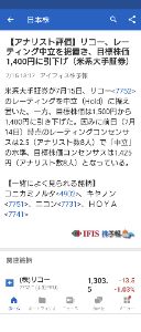(株)リコー【7752】 米系大手証券、目標株価1400円に下げ⤵️😨。次は何を売却するんでしょうか⁉️自己株買い復活🙇🙇