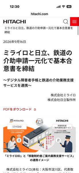 (株)ミライロ【335A】 日立もホームページに大きくIRリリースとして発表。