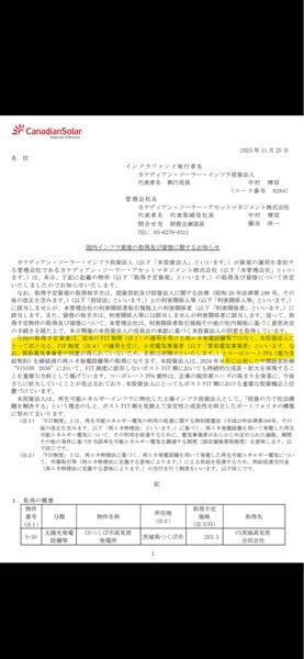 カナディアン・ソーラー・インフラ投資法人【9284】 コーポレートPPA案件はもっと評価されるかなと思ったが。仕込み時なのかな。