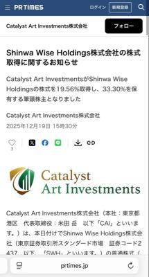 Ｓｈｉｎｗａ Ｗｉｓｅ Ｈｏｌｄｉｎｇｓ(株)【2437】 筆頭株主