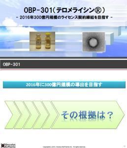 オンコリスバイオファーマ(株)【4588】 社長は２０１４年から同じこといってまふよ。ほら下のスライド見て？コラムには大企業は時間がかかるのでよろよろともかいてるよね。近々とか正気でふか？