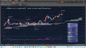 TOPIXベア上場投信【1569】 2025年11月06日　木曜日　未明03時24分に起きた。 ドル円を、見ると、強烈下ヒゲ、小さい陽線だ。どうする。 成り行きロングだ。ポジを、小さくして、成り行きロングだ。 600でなくて、200でするぞ。デモもその後、した。 もうドル円上がるだけだ。だから成り行きロングだ。  200　　　→　154.140円　　　→　　12975.21  　　2025年11月06日 木曜日未明03:30 … デモもした。 3万ドル、154.104円で、成り行きロング、25/11/06 03:42:11  2025年11月06日木曜日　未明03時51分 強烈下ヒゲ小さい陽線だから、ドル円上がるだけだ。