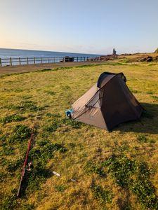 (株)アドベンチャー【6030】 おはようございます 鹿児島県 火の神公園無料キャンプ場からです 今夜の志布志港発のフェリーサンフラワーで大阪に帰ります