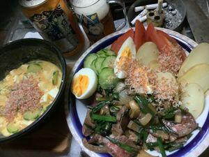 ダチョウの卵 まいった、、、呑みながら作ると 、、、（火加減適当w） 、、、味が 、、、（久々に砂糖使ったw） 、、、恋w まあ 呑んでるから　良いかw  ﾅﾏﾃﾞｸｴﾙﾚﾊﾞｦ、、、ニラと焼いちゃったw