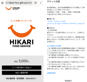 光フードサービス(株)【138A】 有効期限：2026/08/31　ー。