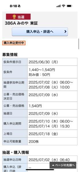(株)みのや【386A】 単200株　みずほでいただきました。 今年　3回目の当選🎵