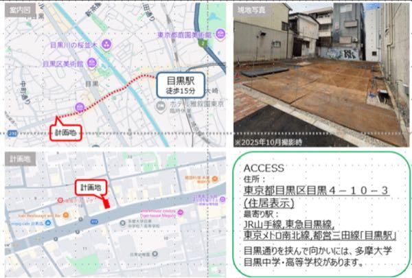 (株)フィル・カンパニー【3267】 （仮称）フィル・パーク目黒通り ＿＿＿＿＿＿＿＿＿＿＿＿＿＿＿  築年月：2026年5月（新築）  階建：3階建  情報公開日：2025年10月30日 ＿＿＿＿＿＿＿＿＿＿＿＿＿＿＿  開発用地仕入：2025年8月